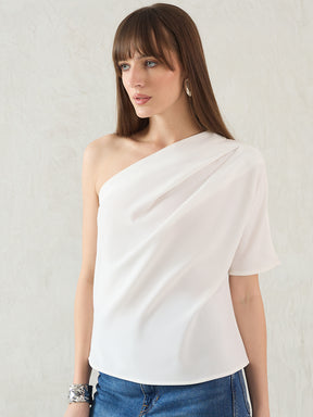 White Pleated One Shoulder Top