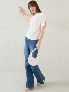 White Pleated One Shoulder Top