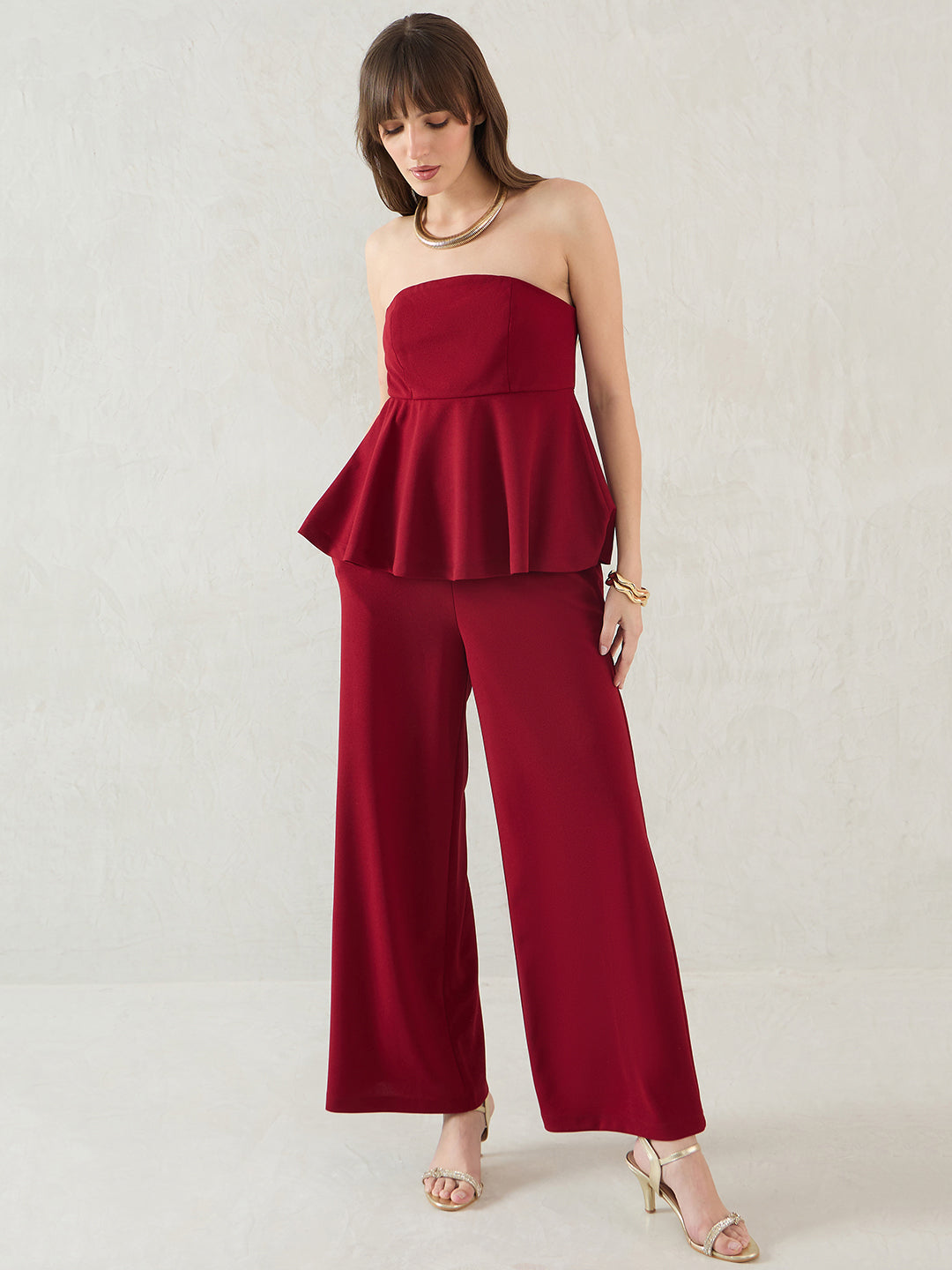 Maroon Strapless Co-Ord Set