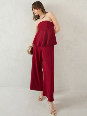 Maroon Strapless Co-Ord Set