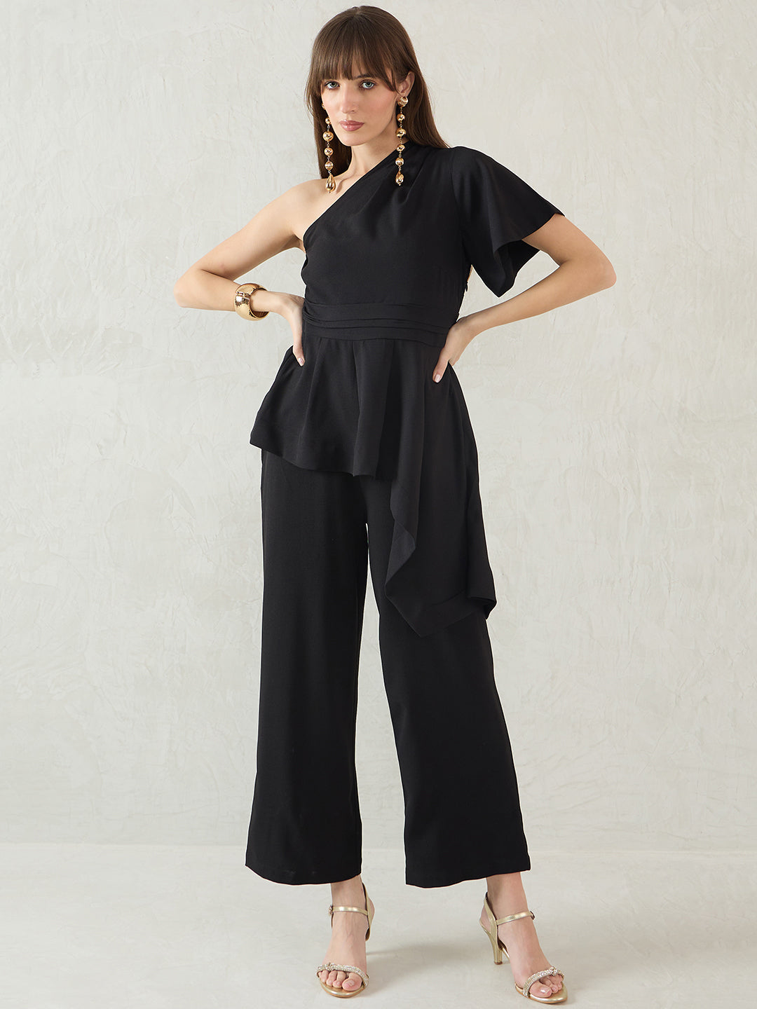 Black Asymmetric One Shoulder Co-Ord Set