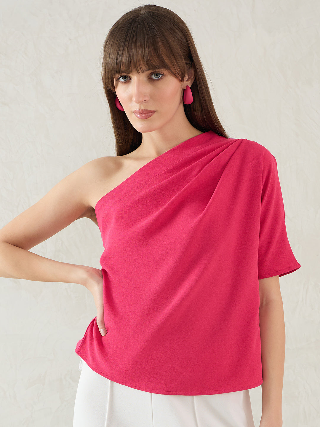 Pink Pleated One Shoulder Top