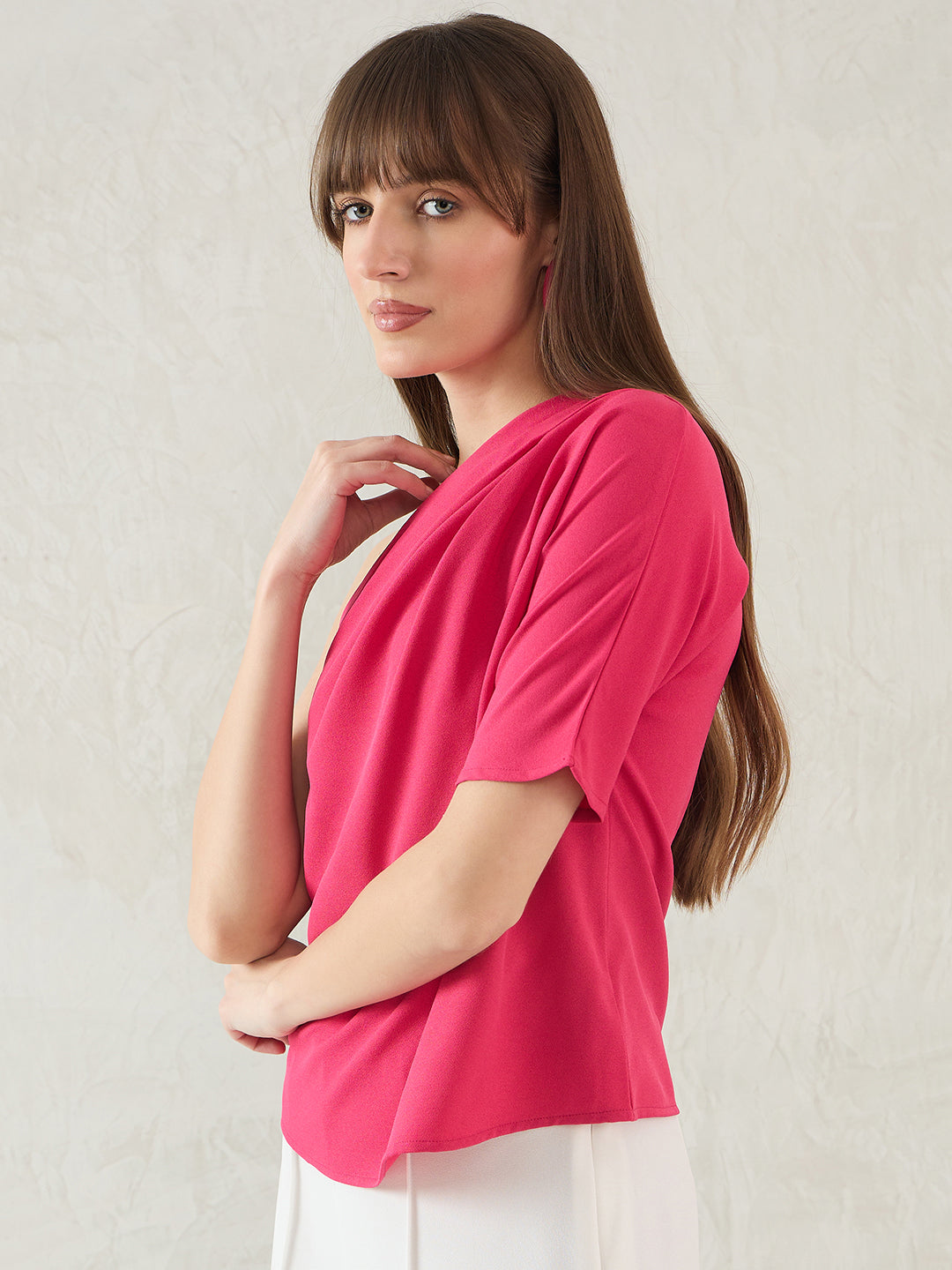 Pink Pleated One Shoulder Top