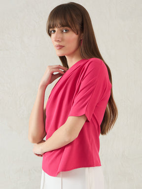 Pink Pleated One Shoulder Top