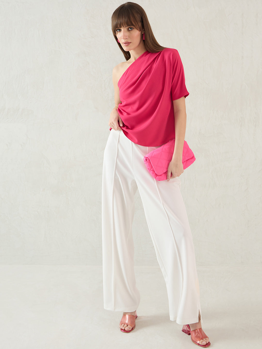 Pink Pleated One Shoulder Top