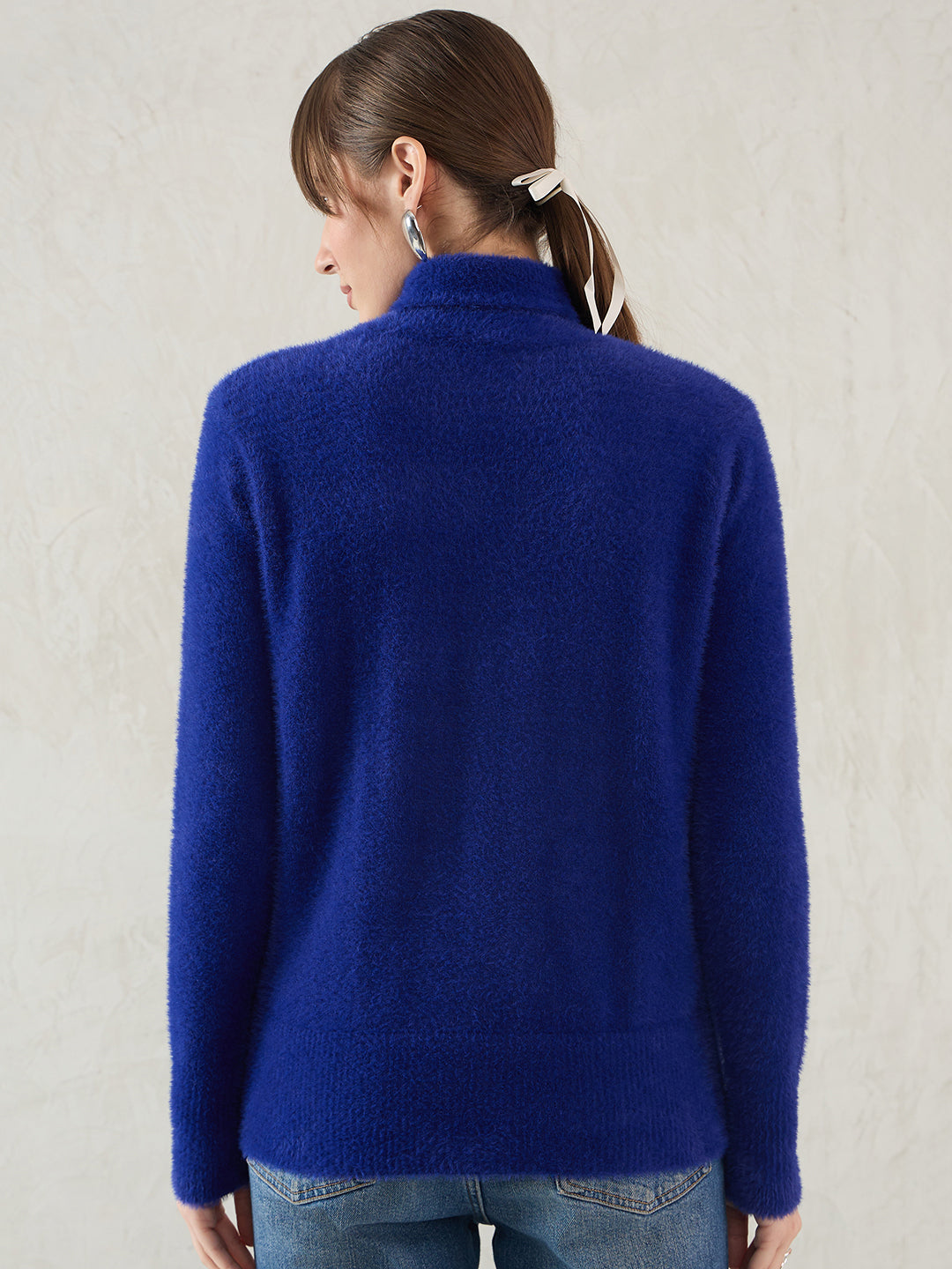 Royal Blue Fur High Neck Sweater