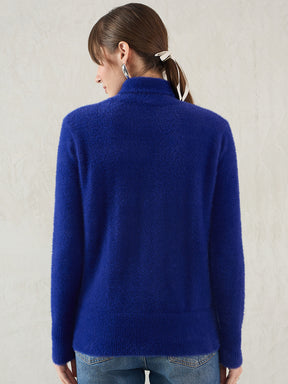 Royal Blue Fur High Neck Sweater