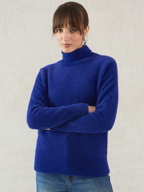 Royal Blue Fur High Neck Sweater