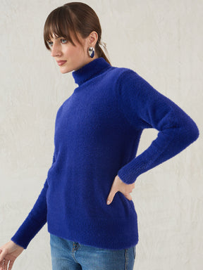 Royal Blue Fur High Neck Sweater