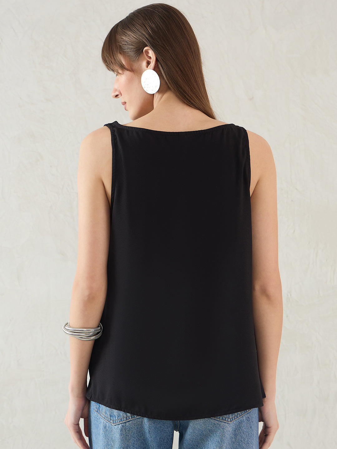 Black Cowl Neck Satin Top