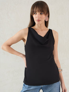 Black Cowl Neck Satin Top