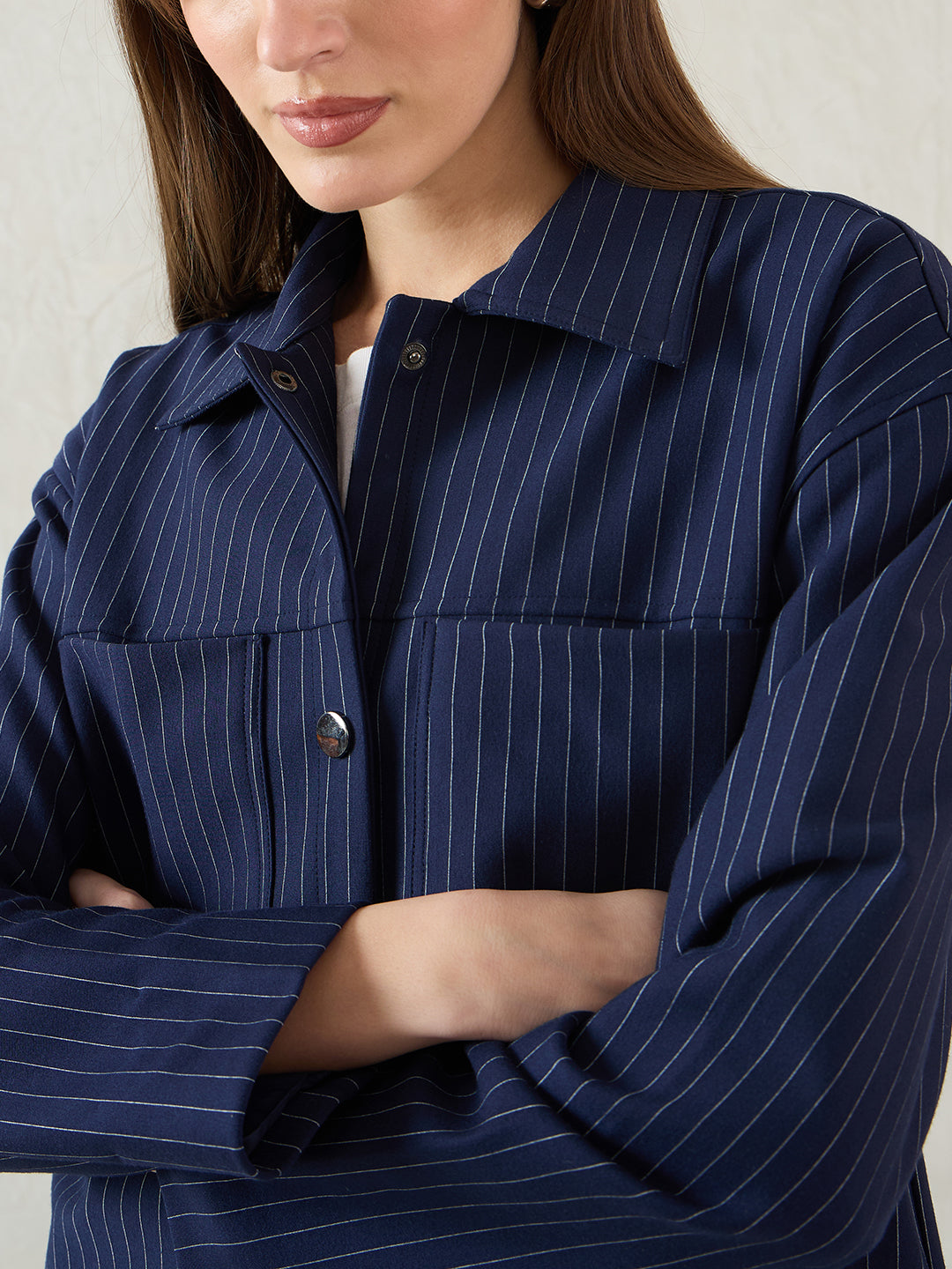 Navy Stripe Short Blazer