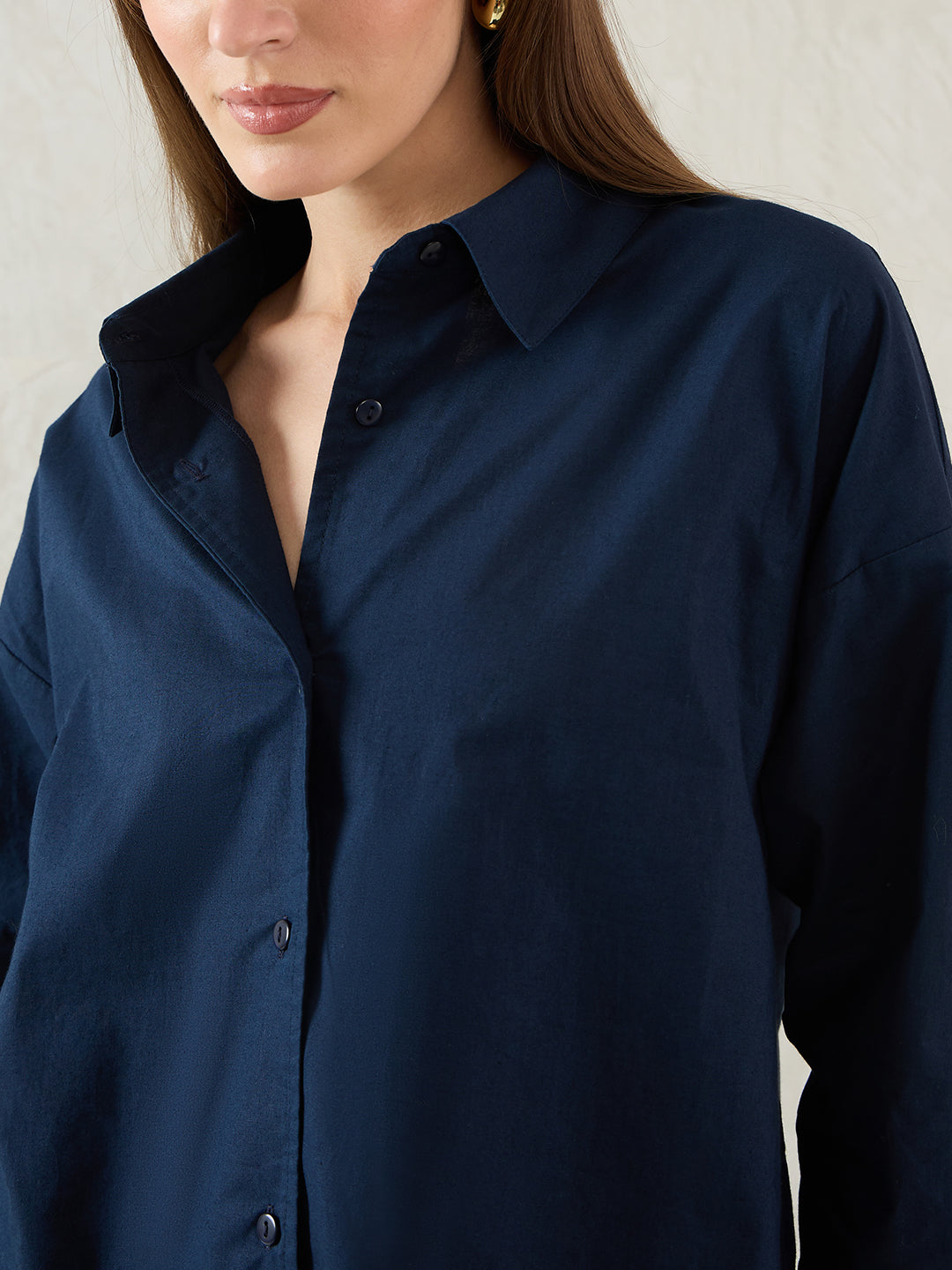 Navy Cotton Back Button Detailing Shirt