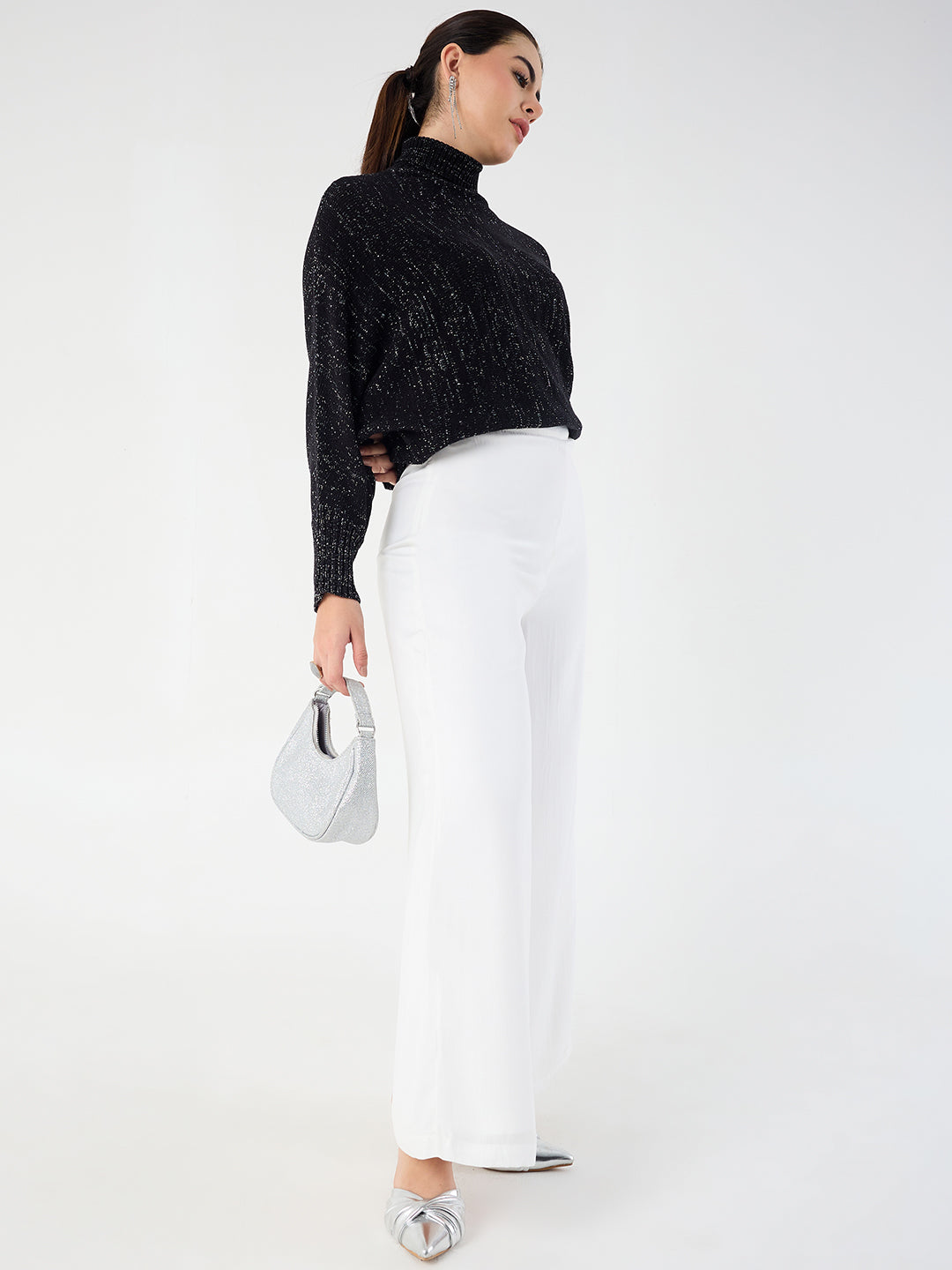 Black Lurex Kimono Sleeve Sweater