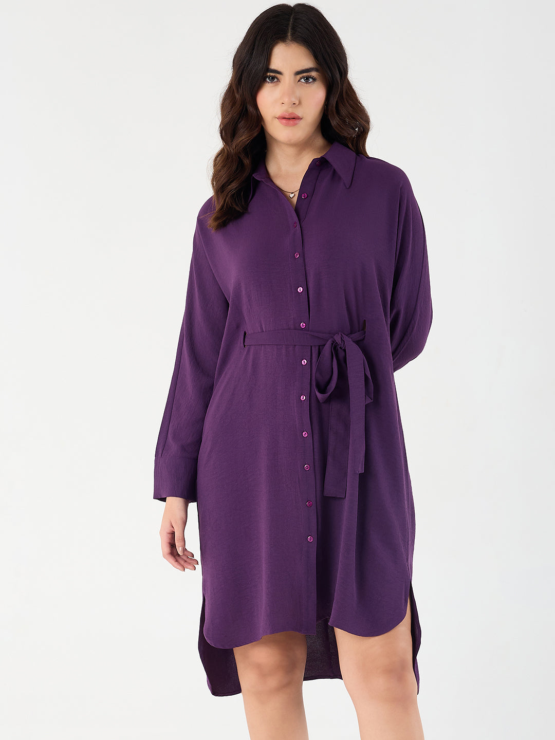 Purple Button Down Shirt Midi Dress