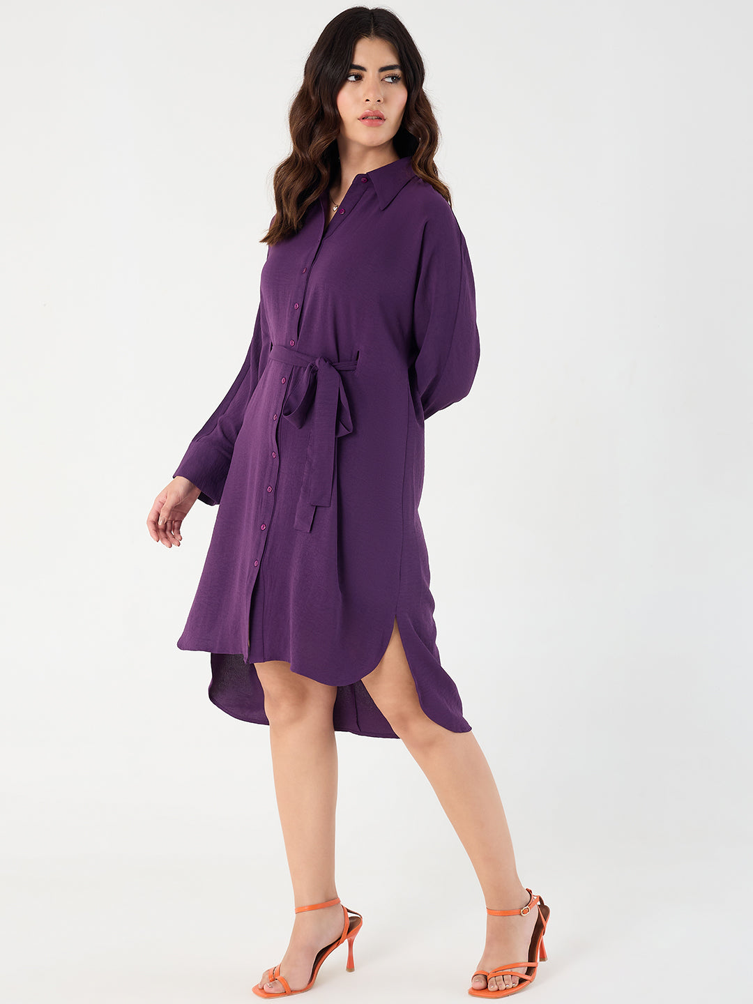 Purple Button Down Shirt Midi Dress