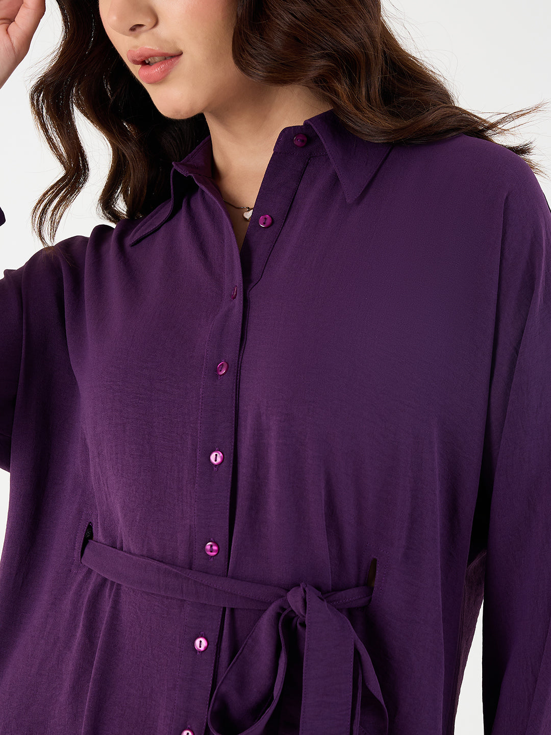 Purple Button Down Shirt Midi Dress