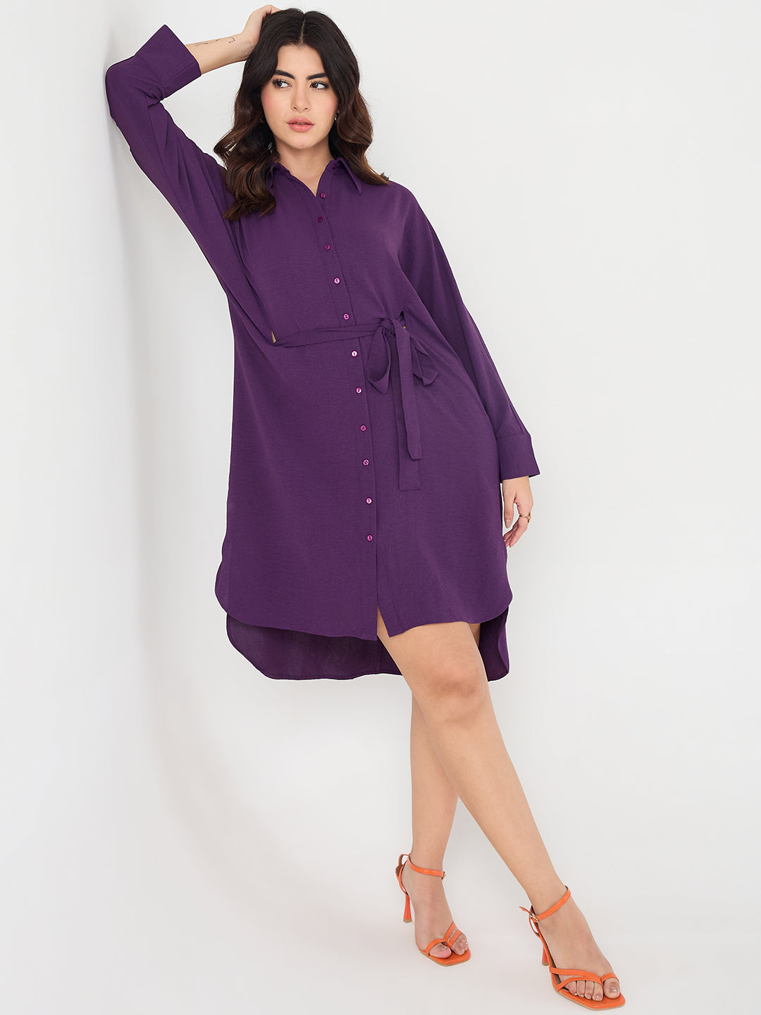 Purple Button Down Shirt Midi Dress