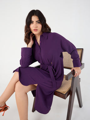 Purple Button Down Shirt Midi Dress