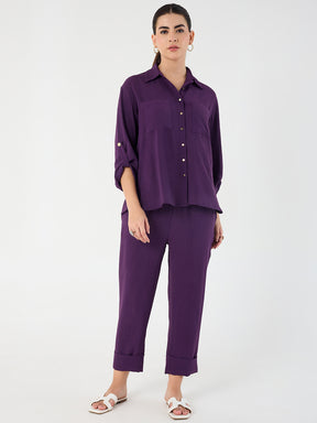 Purple Dual Pocket Shirt Co-Ord Set