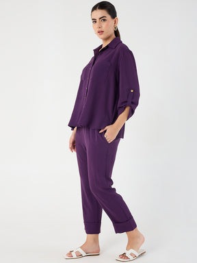 Purple Dual Pocket Shirt Co-Ord Set