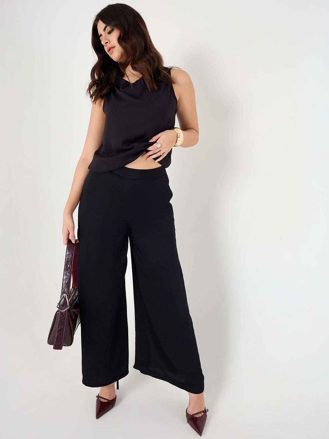 Black Wide Leg Satin Pant