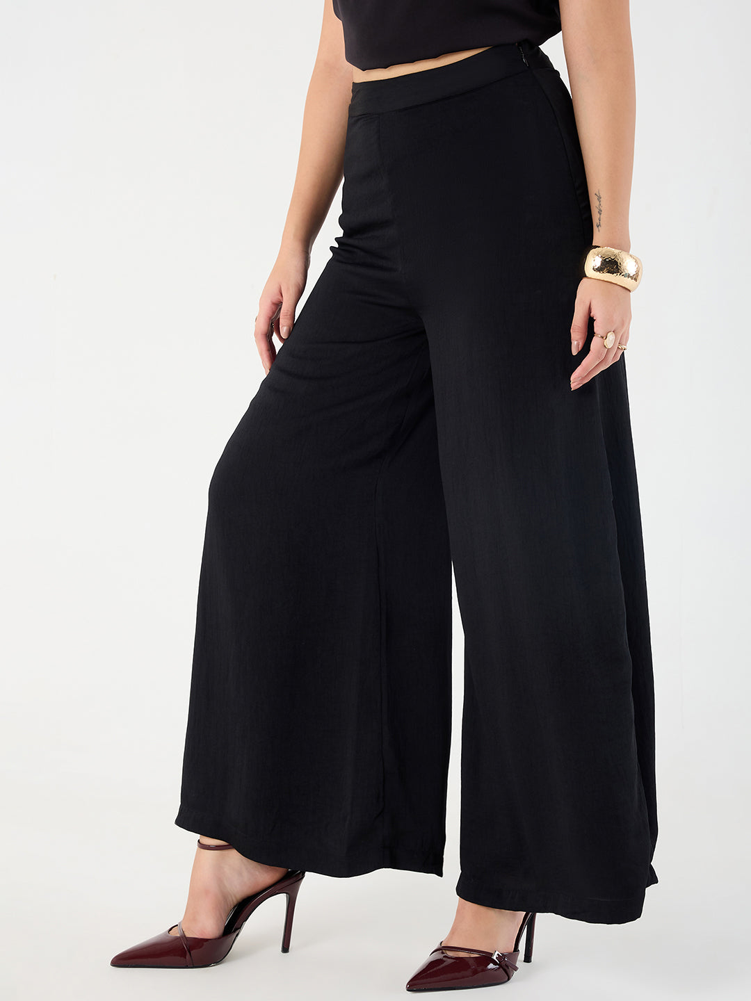 Black Wide Leg Satin Pant