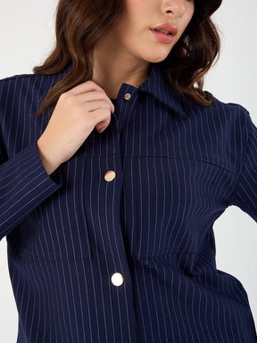 Navy Stripe Short Blazer