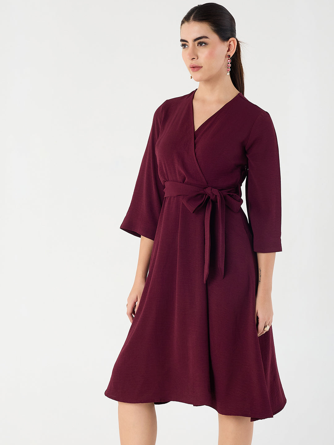 Wine Wrap Midi Dress