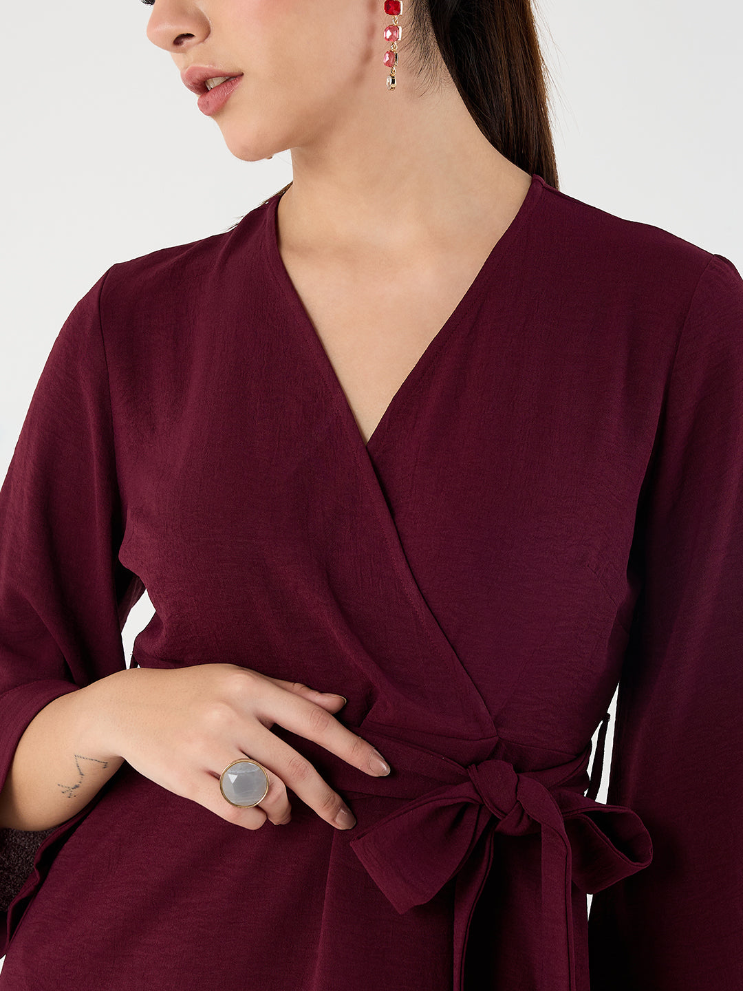 Wine Wrap Midi Dress