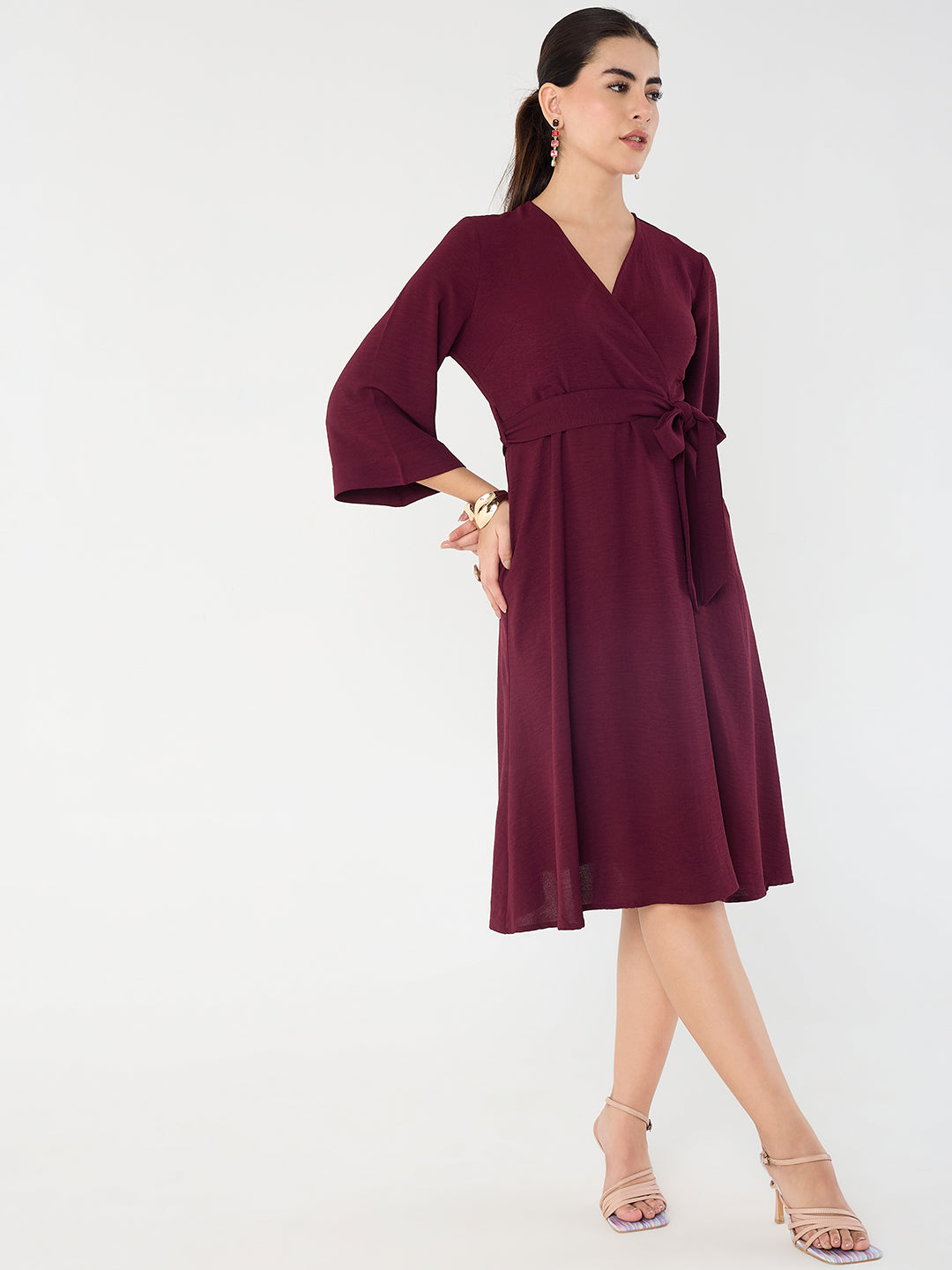 Wine Wrap Midi Dress