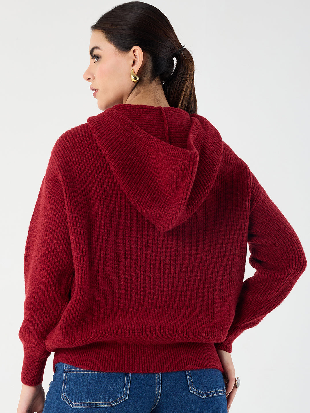 Cranberry Pointelle Hooded Sweater