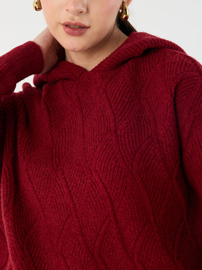 Cranberry Pointelle Hooded Sweater