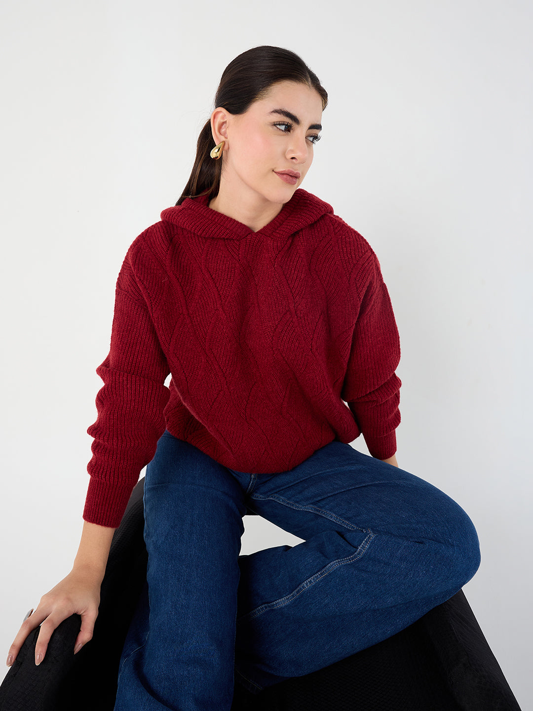 Cranberry Pointelle Hooded Sweater