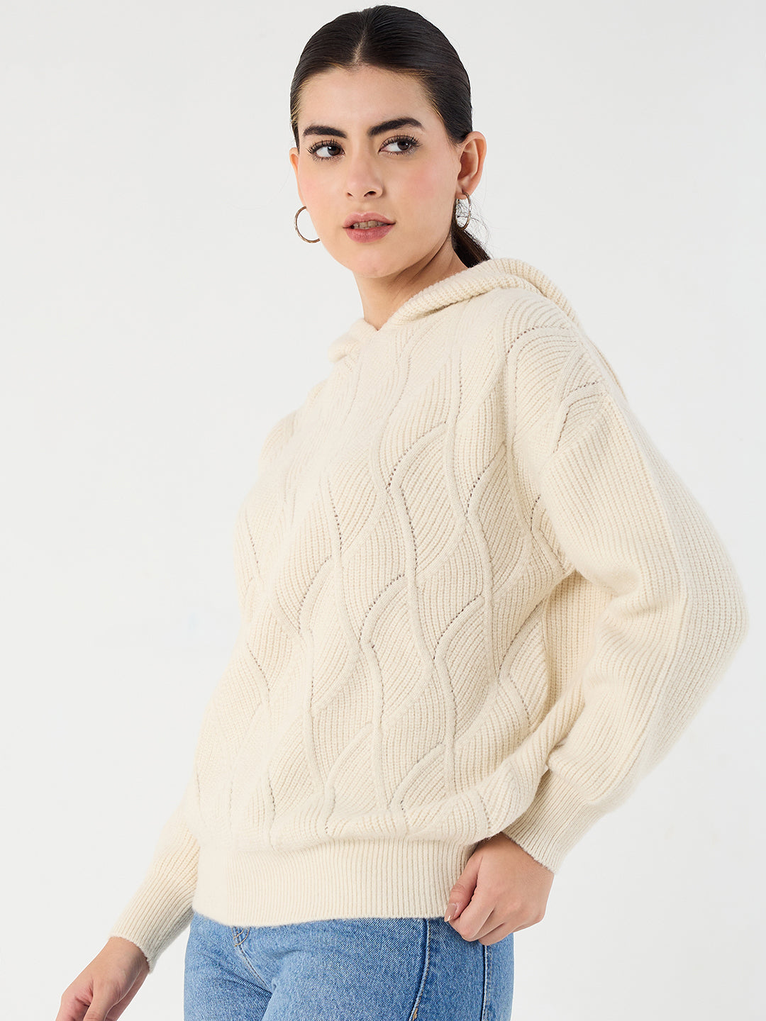 Ivory Pointelle Hooded Sweater