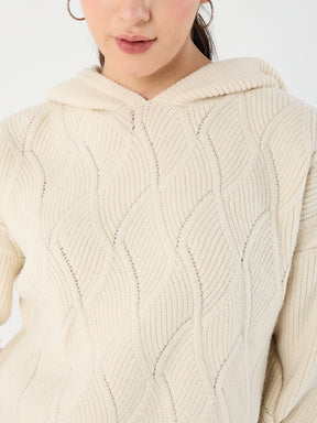 Ivory Pointelle Hooded Sweater