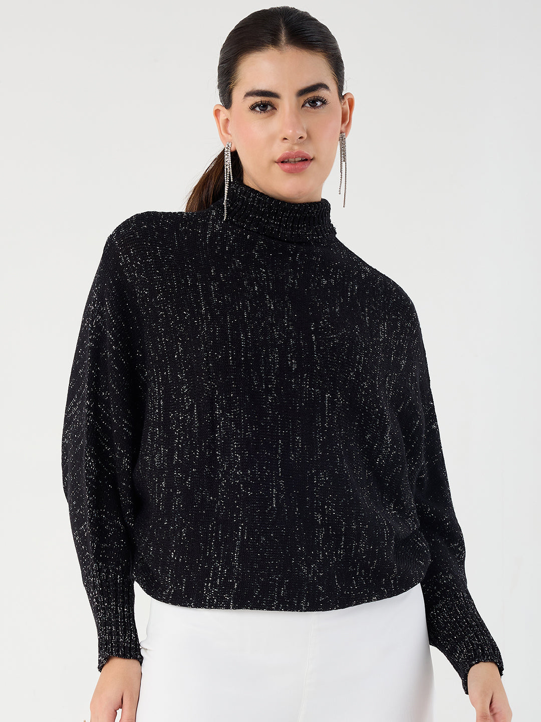 Black Lurex Kimono Sleeve Sweater