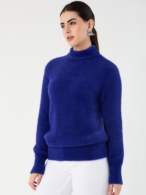 Royal Blue Fur High Neck Sweater