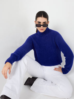 Royal Blue Fur High Neck Sweater