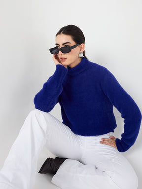 Royal Blue Fur High Neck Sweater