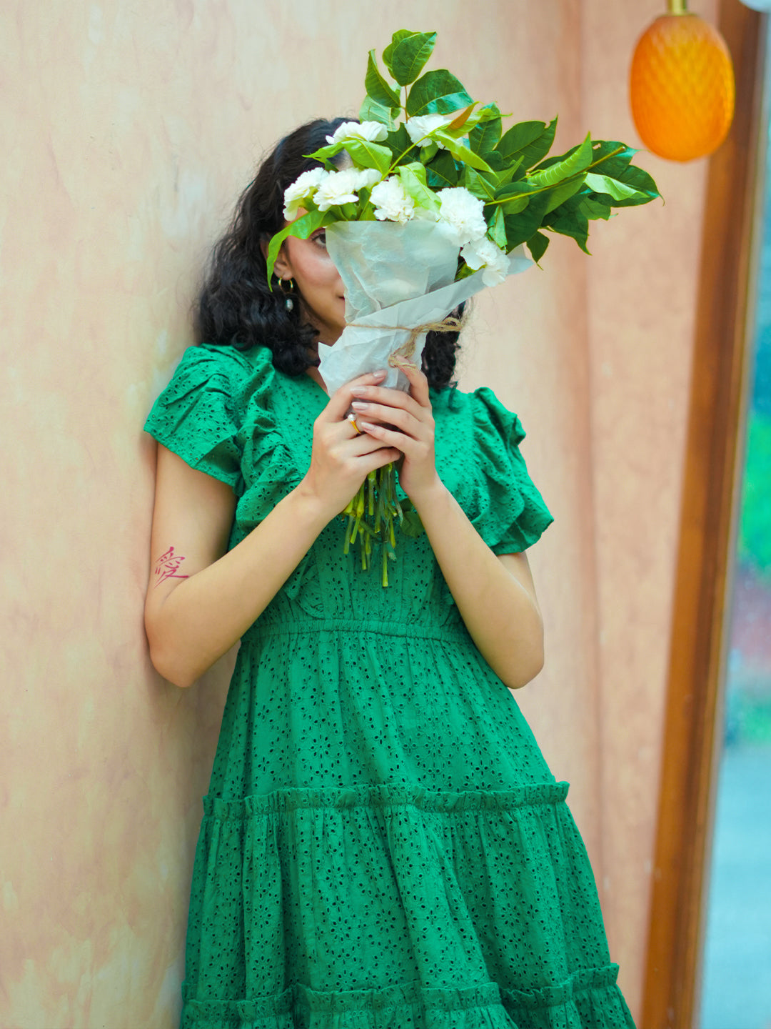 Green Ruffle Tiered Mini Dress