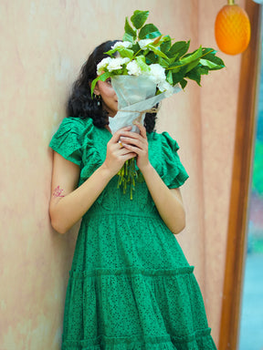 Green Ruffle Tiered Mini Dress