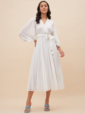 White Chevron Dobby Wrap Maxi Dress