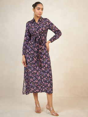 Navy Floral Knot Detail Maxi Dress