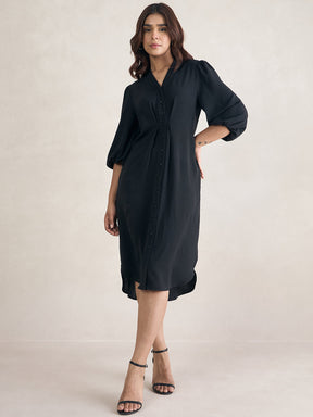 Black Button Down Midi Dress