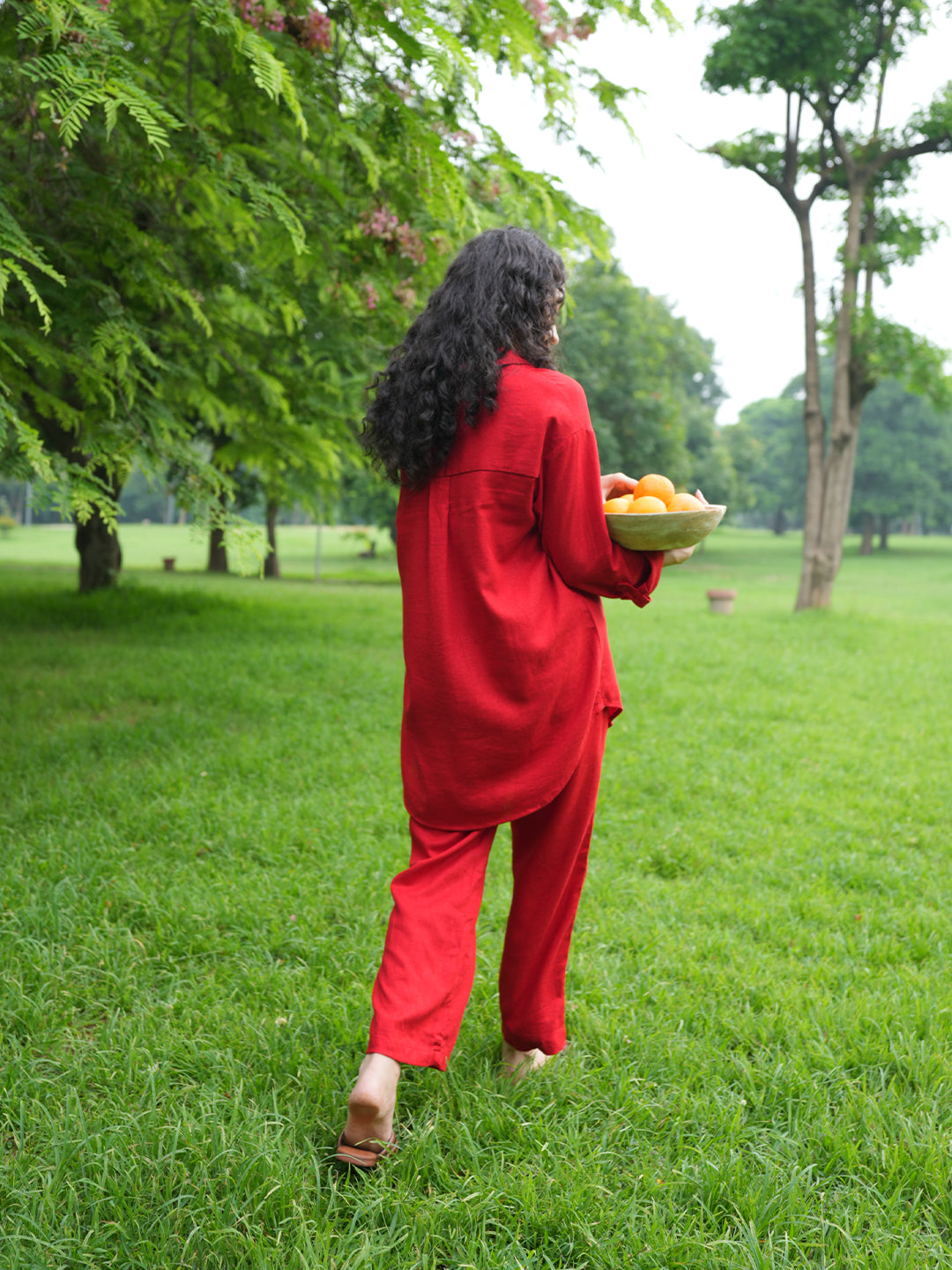 Red Linen Blend Shirt