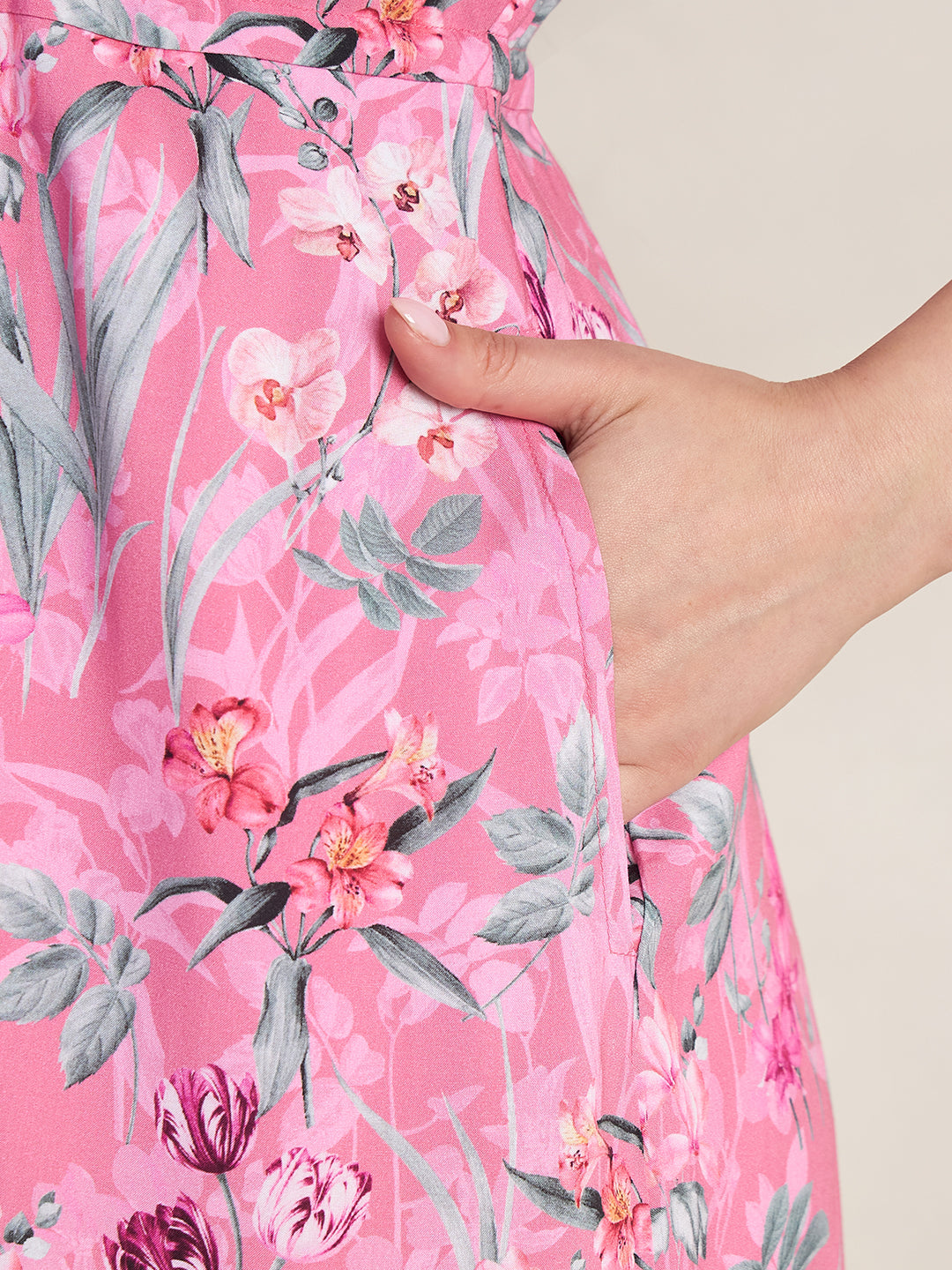 Pink Tropical Print Playsuit