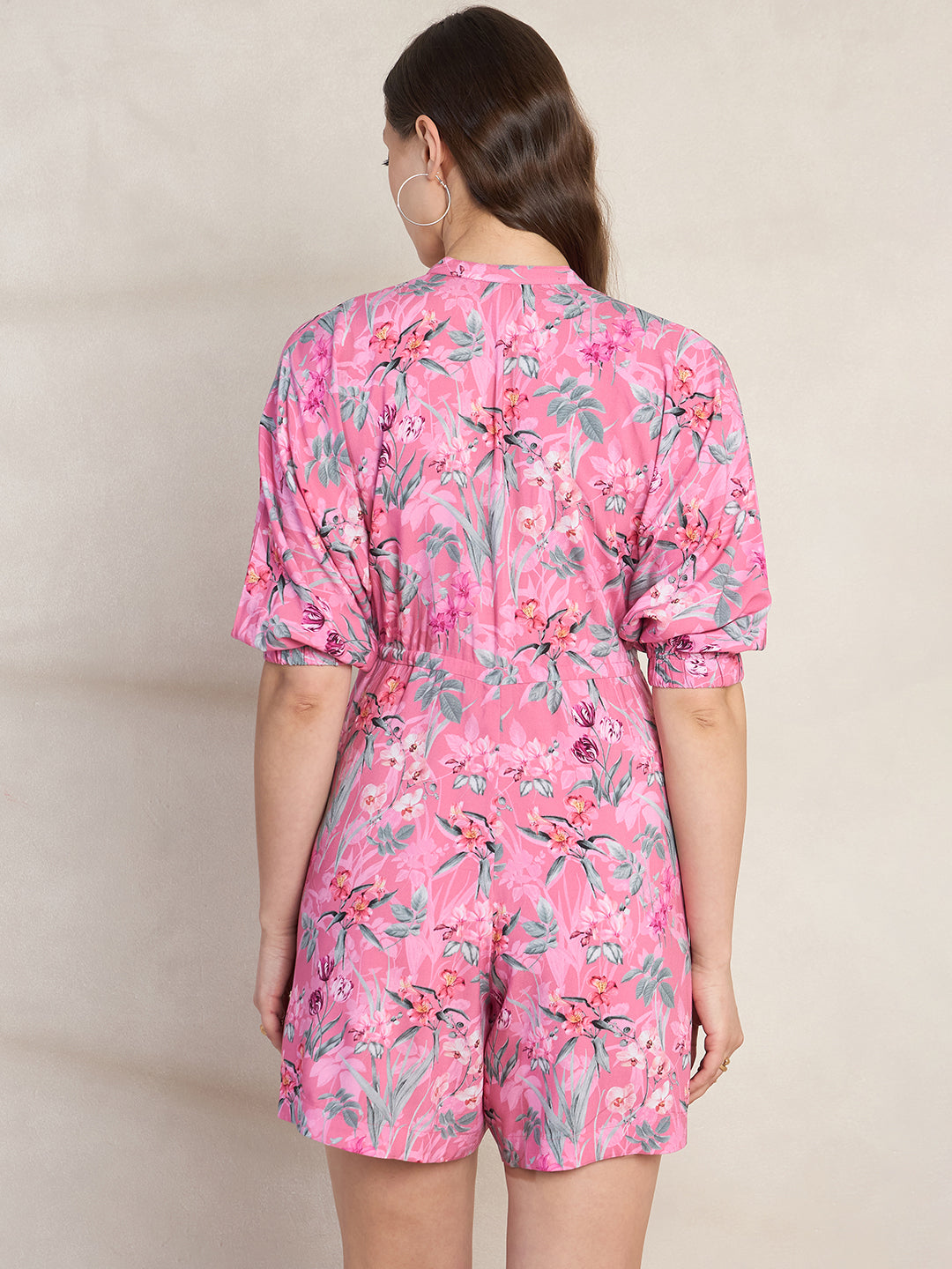 Pink Tropical Print Playsuit