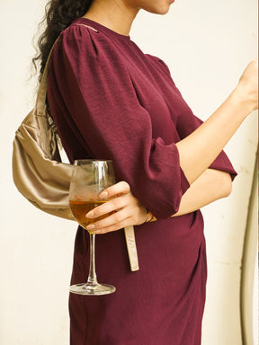 Wine Knotted Knee Length Dress