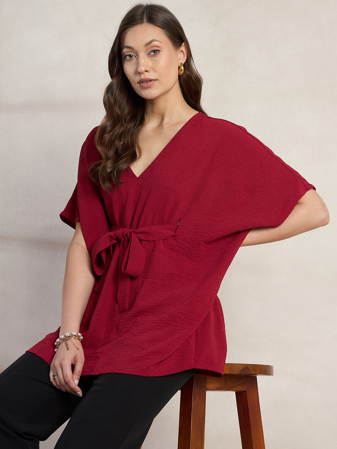 Red Tie Up Kimono Top